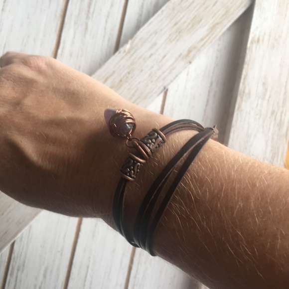 Amethyst and Leather Wrap Bracelet - Picture 2 of 5